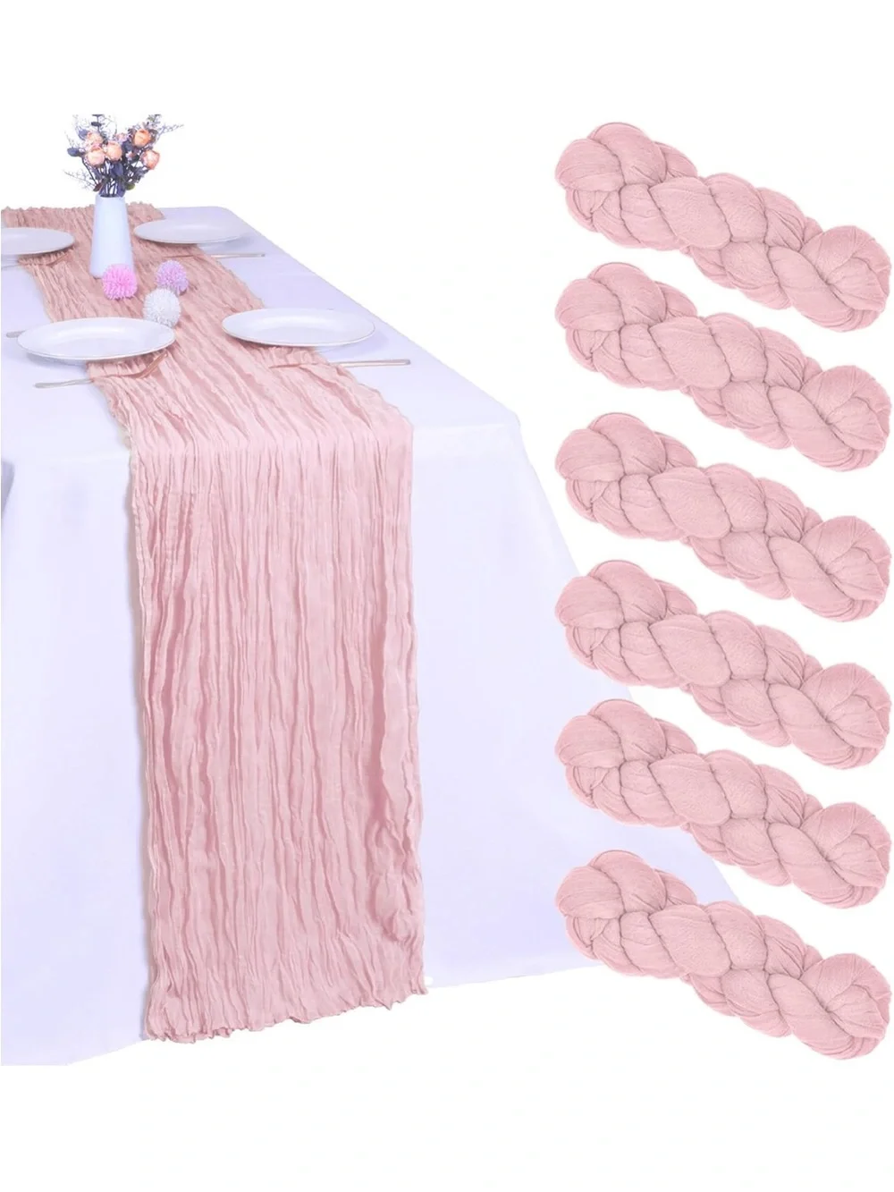 Pink Cheesecloth Table Runner 10FT/35 x 120 Inch Sheer Fabric Set of 6 NEW🌼